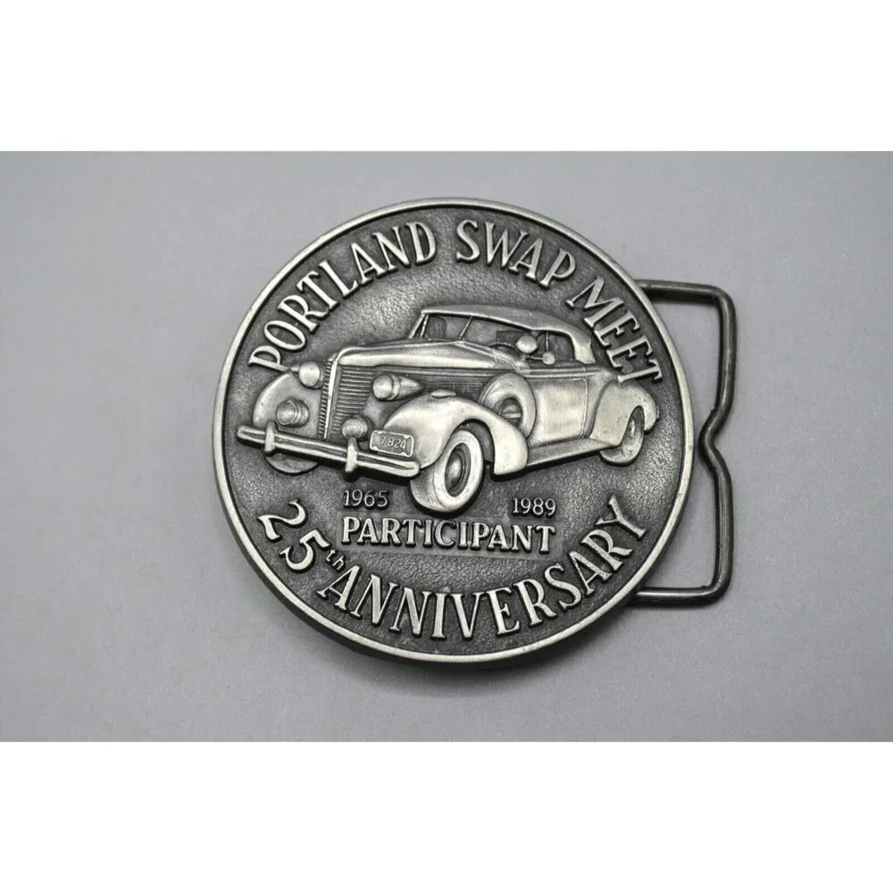 Portland Swap Meet Belt Buckle 1989 25th Annual Participant Car Club OR Silver
